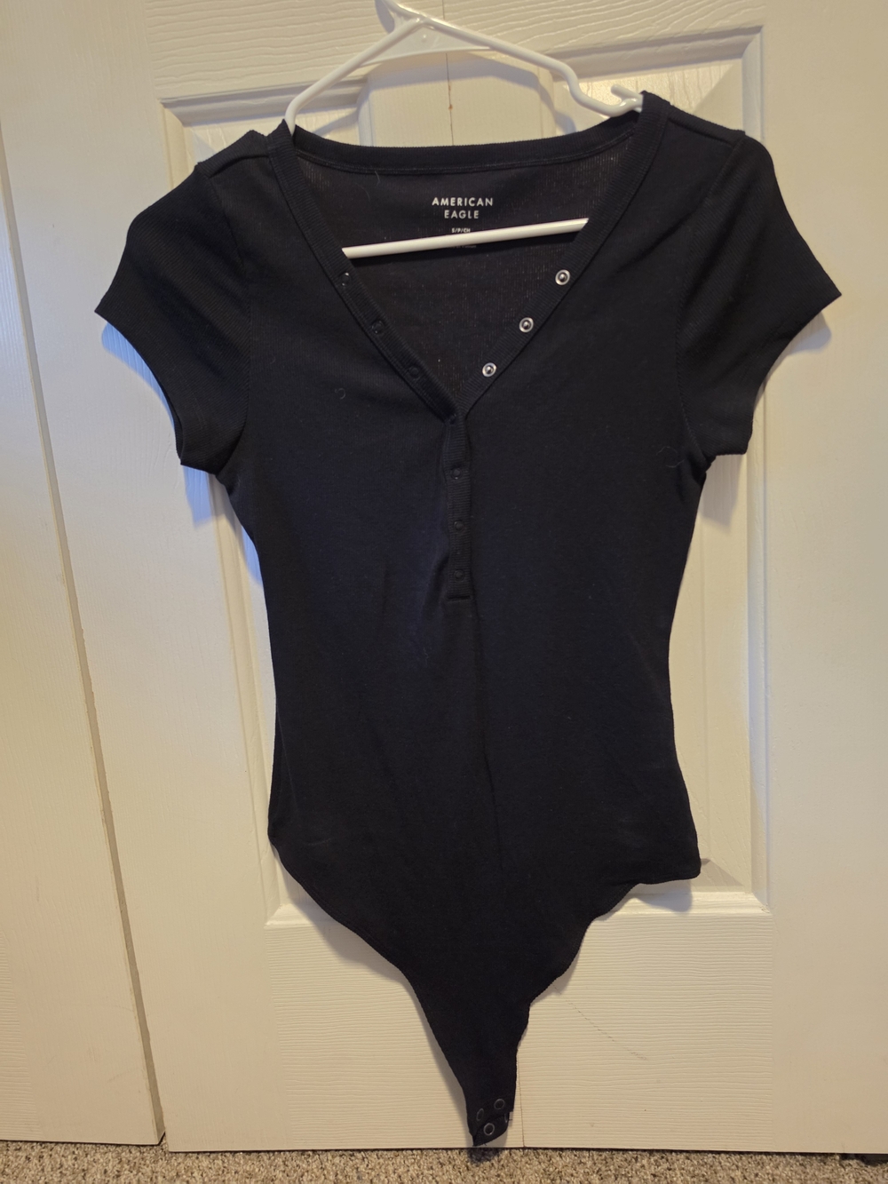 American Eagle Outfitters Black Short-Sleeve Henley Snap Bodysuit